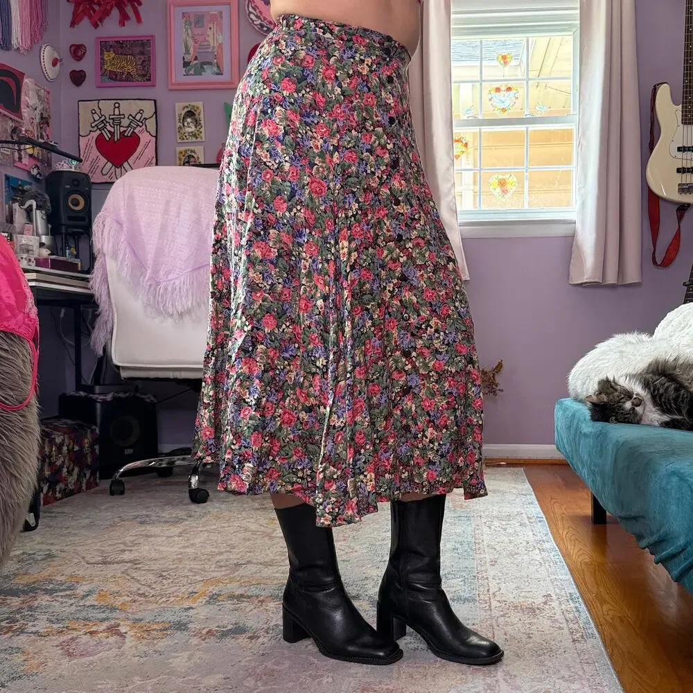 Vintage 90s cottagecore floral whimsical midi skirt